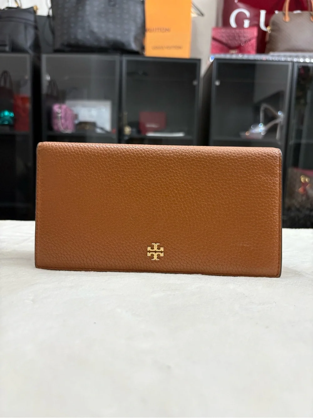 Tory Burch Long Camel Brown Women’s Pebble Leather Wallet